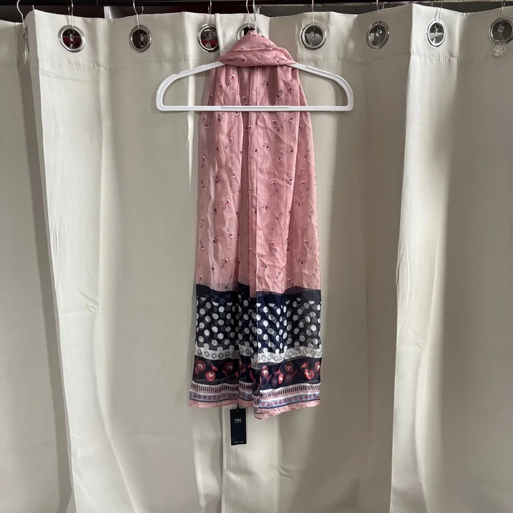 Marks Spencer Collection Pure Silk Scarf Polka Dots Cherry 70x26